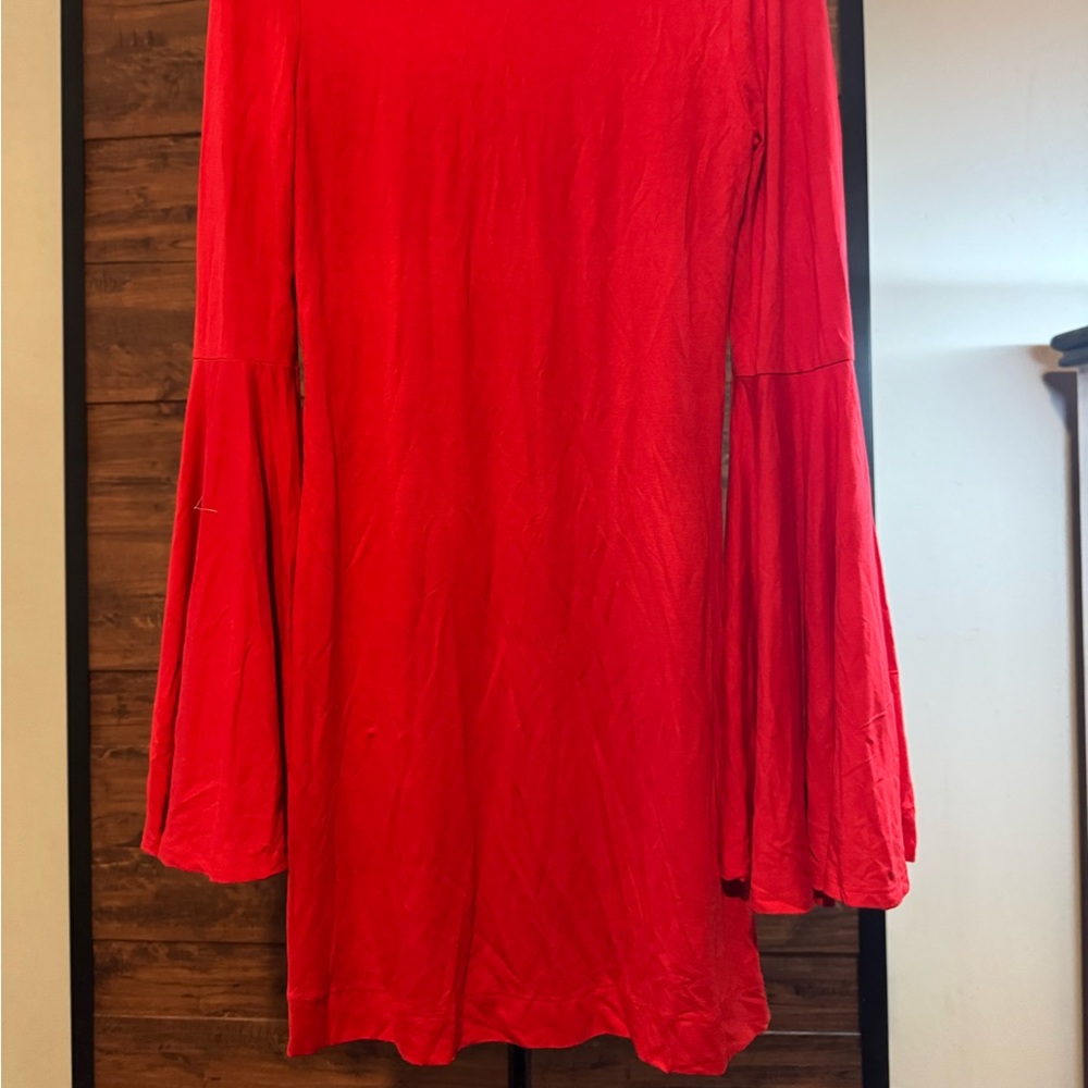 NWOT FREE People Red Long Sleeve Dress with Flared Sleeves